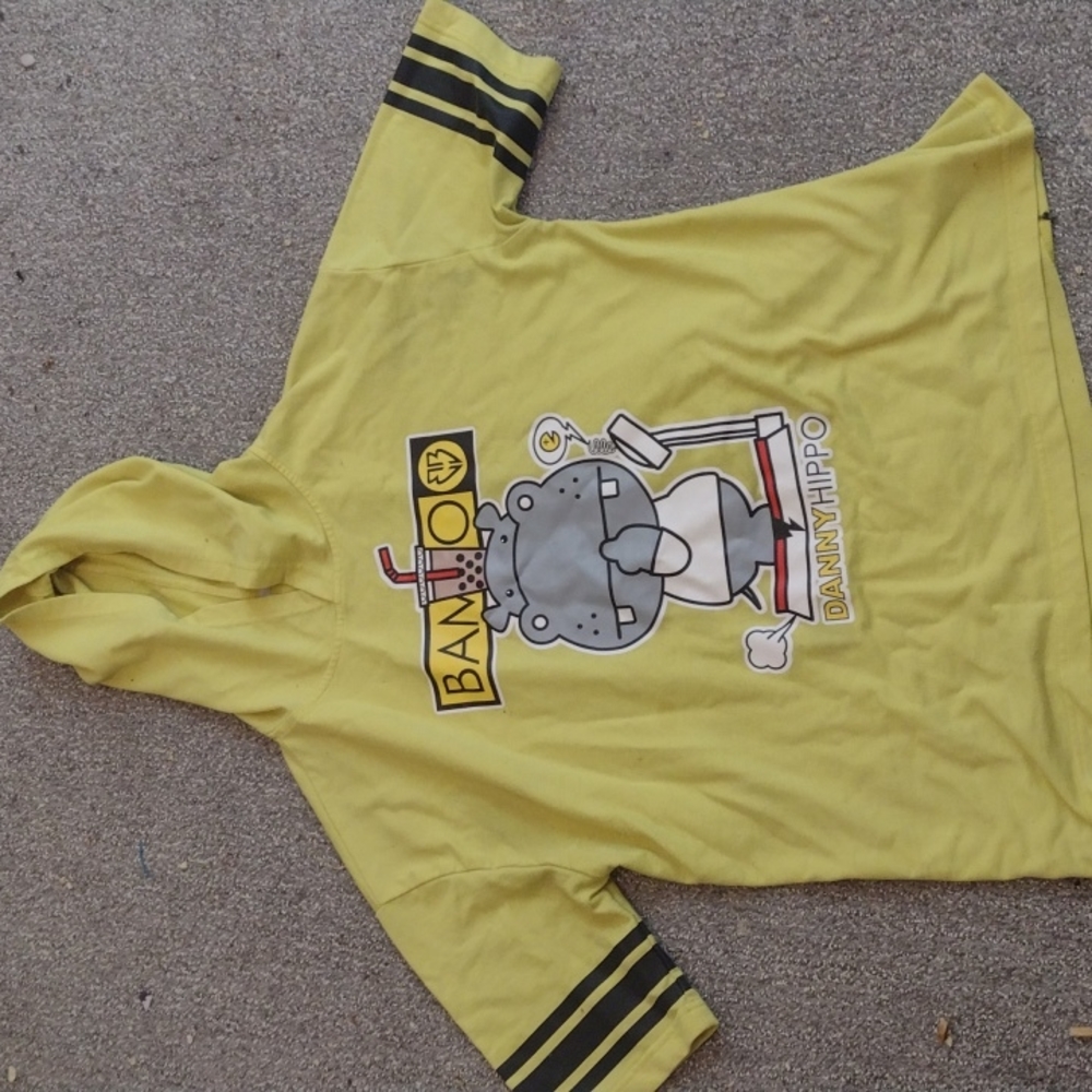 Yellow Large Black Striped Danny Hippo Boba Shirt with Hood